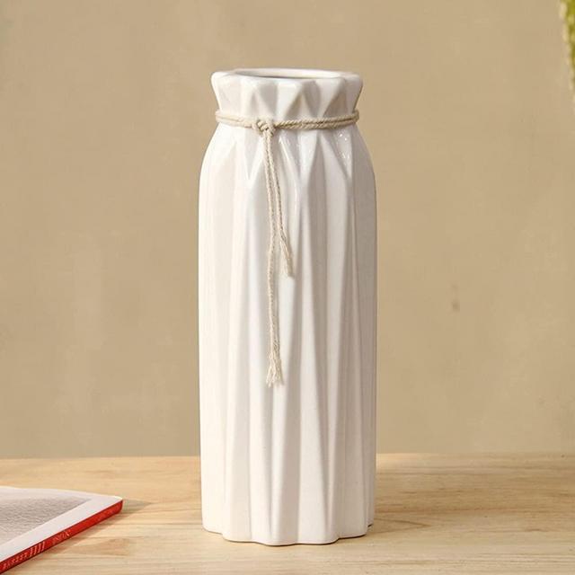 White Vases for Decor - White Geometric Decorative Vases - Ceramic Art Vase - White Ceramic Flower Vase for Home Decor and Table Centerpieces Vases for Flowers