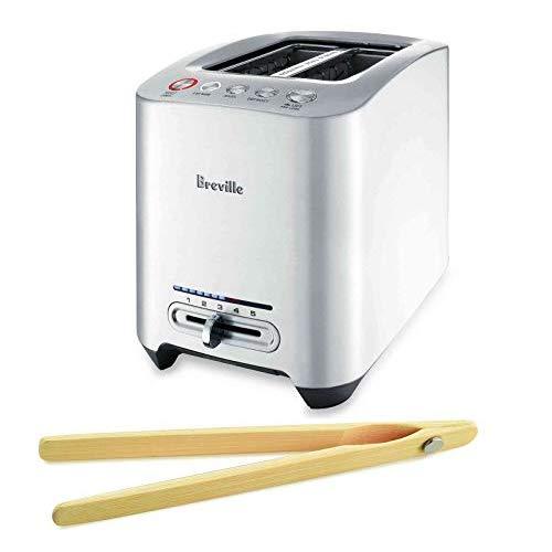 Breville BTA820XL 2-Slice Smart Toaster Bundle with Norpro Bamboo Toaster Tongs - Brushed Die–Cast Aluminum