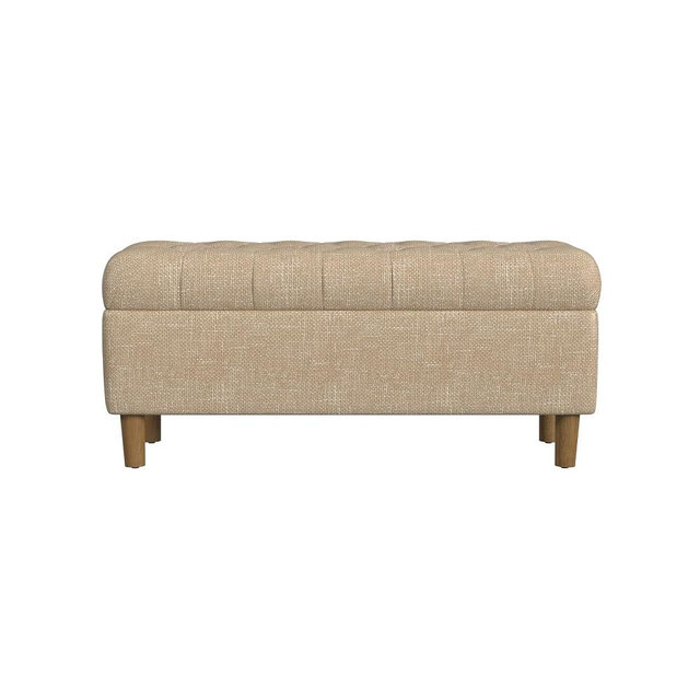 Homepop Home Decor | Tufted Ainsley Button Storage Ottoman Bench with Hinged Lid | Ottoman Bench with Storage for Living Room & Bedroom, Oatmeal Textured Fabric