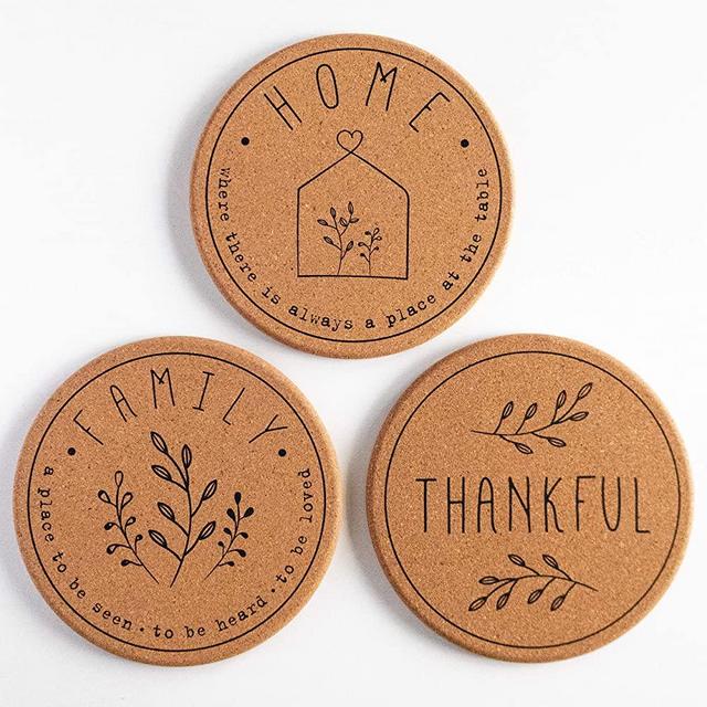 Cork Trivet Hot Pads for Kitchen Counter | Set of 3 | 7.3 inch Trivets for Hot Dishes | Hot Pan Holder