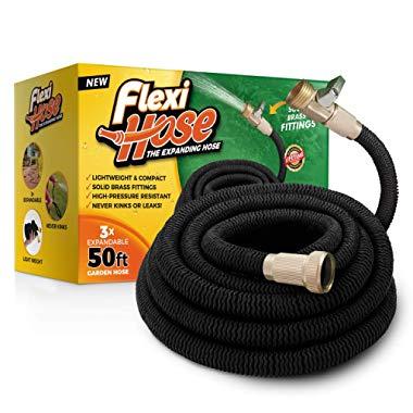 Flexi Hose 50 FT Lightweight Expandable Garden Hose | Ultimate No-Kink Flexibility - Extra Strength with 3/4 Inch Solid Brass Fittings & Double Latex Core | Rot, Crack, Leak Resistant