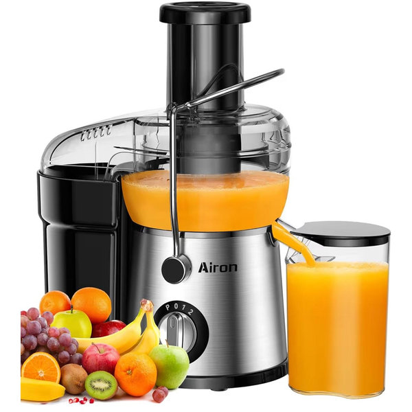 Juicer Machine, Airon Centrifugal Juicer Extractor, Max Power 800W, 3" Wide Feed Chute for Fruit Vegetable, Juice Maker with 3-Speed Setting, High Juice Yield, Easy to Clean, Stainless Steel, BPA Free