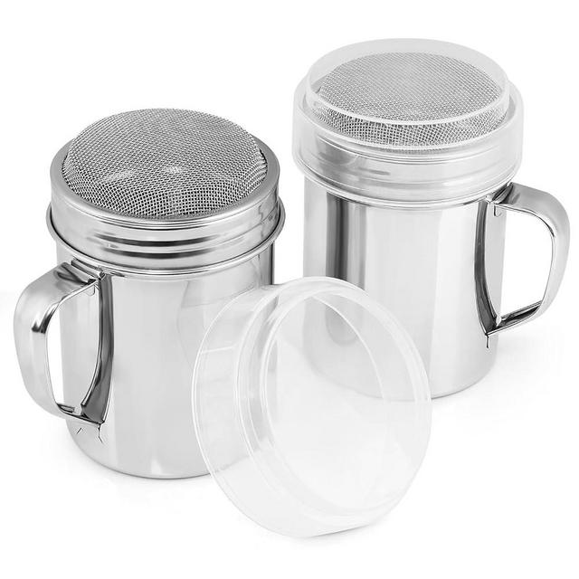 Accmor 2pcs Powdered Sugar Shaker Duster with Handle, Cinnamon Shaker Flour Sifter, 10oz Stainless Steel Fine Mesh Dredges Shakers for Cinnamon Flour Salt Pepper
