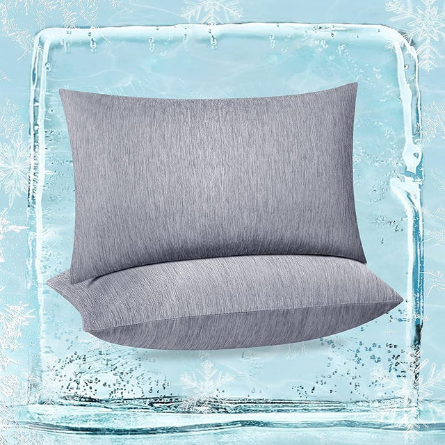 Fittia Cooling Pillow Cases 2 Pack, King Size Q-Max 0.45 Cooling Pillowcases for Night Sweats & Hot Sleepers, Breathable Cool Summer Pillow Covers with Hidden Zipper, Grey
