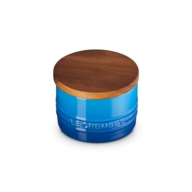 Le Creuset Signature Small Salt Cellar and Storage Canister with Wood Lid, 7 oz., Marseille