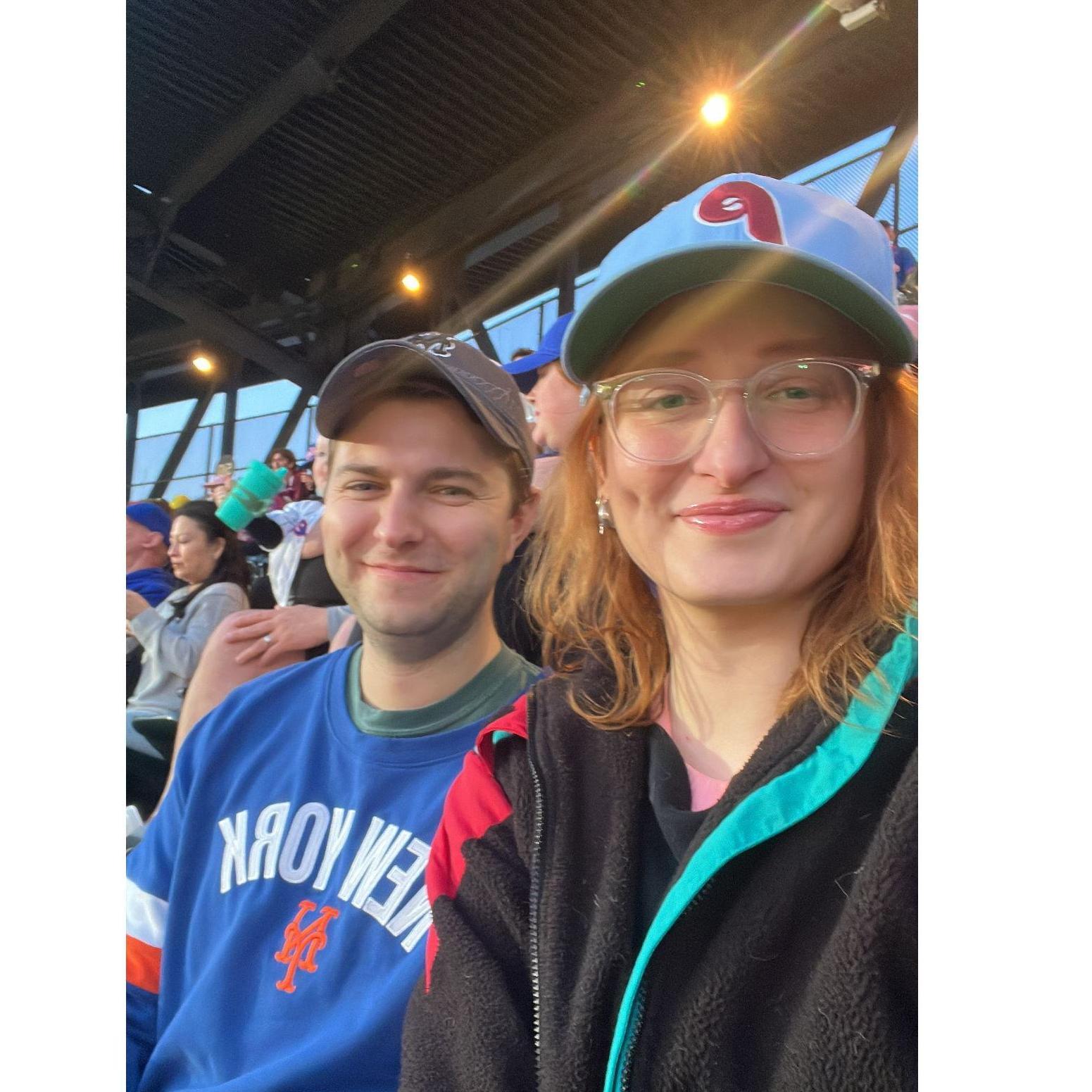 Repping different hometowns at a Mets v. Phillies game (May 2024)