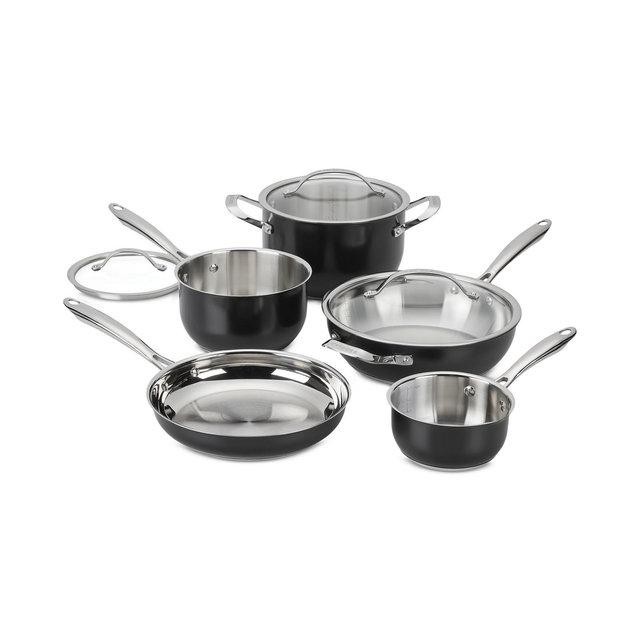 Cuisinart 8-Pc. Black Glaze Stainless Steel Cookware Set, Exclusively at Macy's