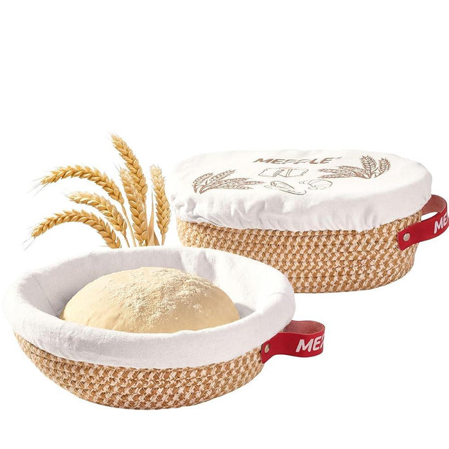 Mepple Sourdough Bread Baking Supplies,10" Round and 11" Oval Cotton Rope Banneton Proofing Basket with Liners & Covers，Ideal for Artisanal Breadmaking for Home and Professionals Bakers Baking