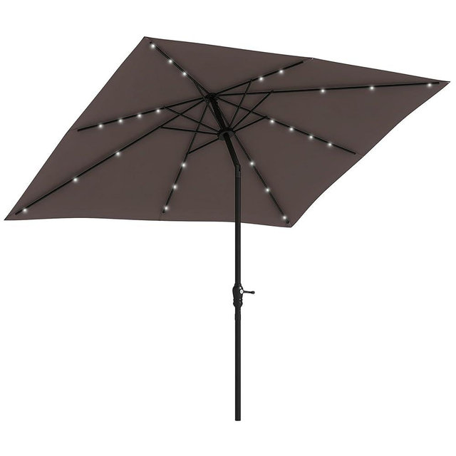 Outsunny 9' x 7' Solar Umbrella, LED Lighted Patio Umbrella for Table or Base with Tilt & Crank, Outdoor Umbrella for Garden, Deck, Backyard, Pool, Beach