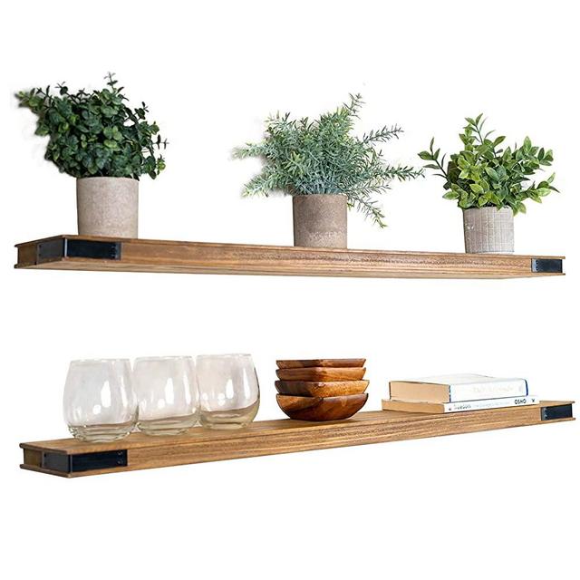 Willow & Grace Floating Shelves with Black Decor Corners - Wood Floating Shelves, Wood Wall Shelves - Easy-Mount Farmhouse Shelves for Living Room, Bathroom & Kitchen - Dark Walnut (36" Set of 2)
