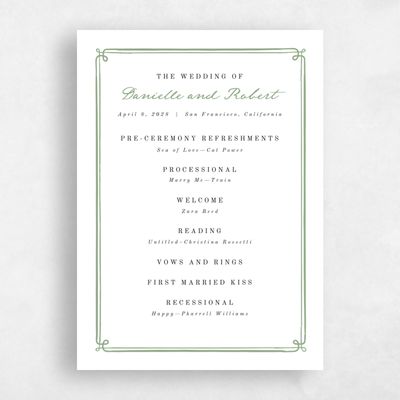 Pale Jade, Green Wedding Program - Elspeth