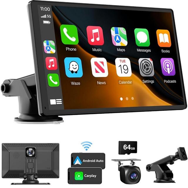 Laviay Wireless Carplay Touchscreen with 4K Dash Cam, Portable Apple Carplay & Android Auto Car Stereo, Car Audio Receivers with 1080p Backup Camera, GPS Navigation, Bluetooth (9 inches)