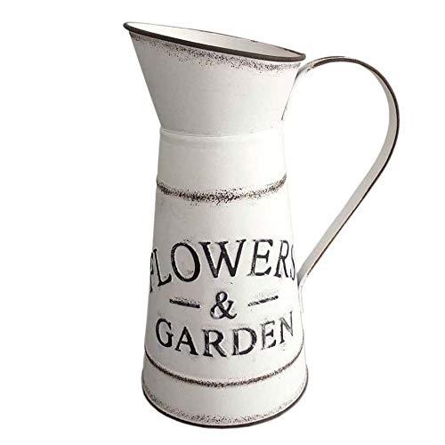 White Vintage Tin Rustic Vase for Flowers Pot for Home,Garden Decoration or Gift (9" Tall)
