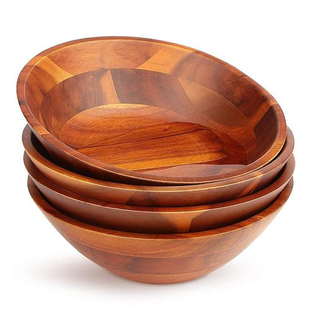 AIDEA Wood Salad/Soup/Cereal/snack Bowls Set 7 inch(4 Pieces)