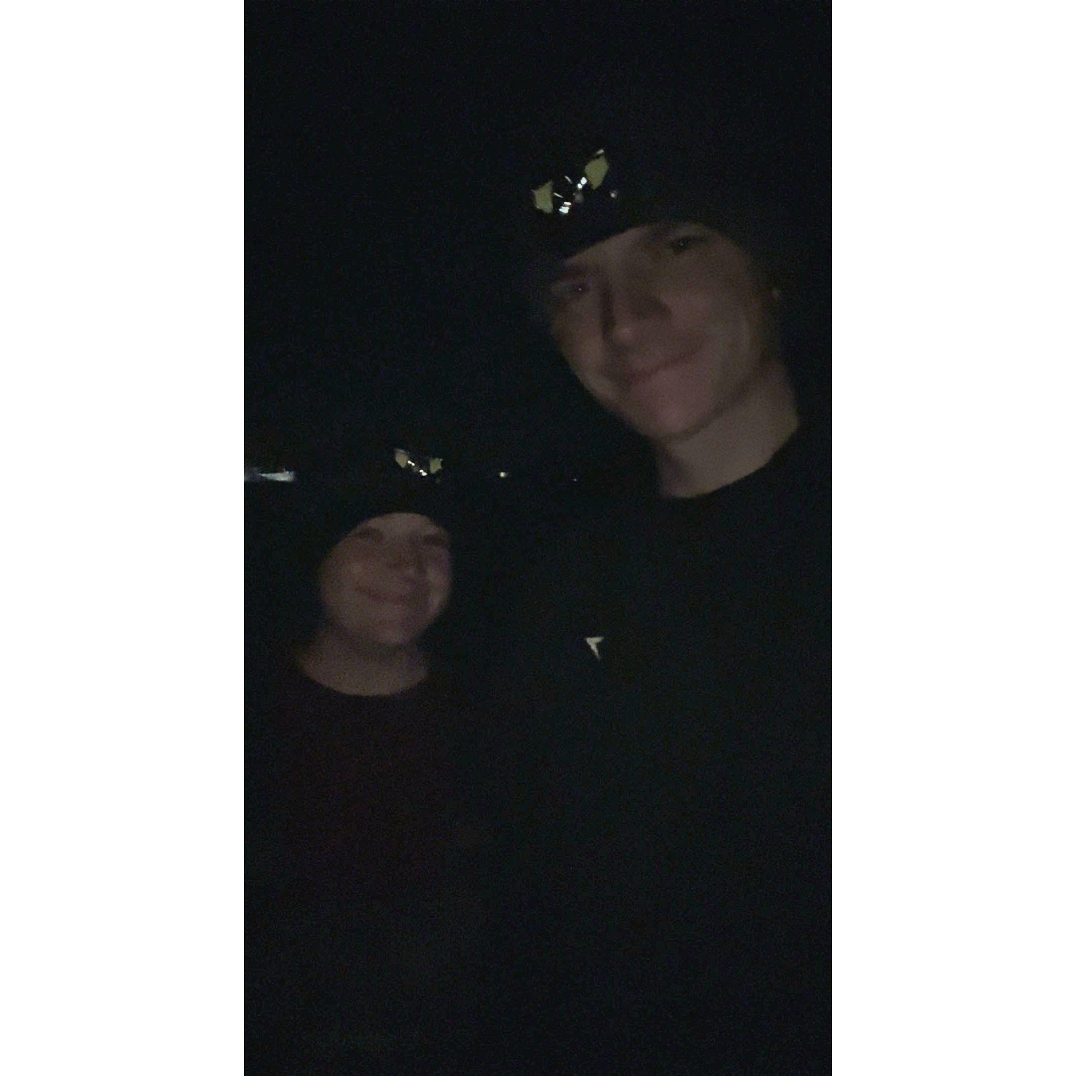 Our very first picture together ever - shelling at Holden Beach in the middle of the night in January 2023