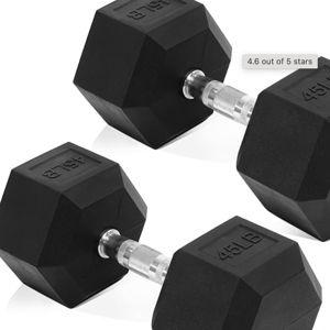 Fitvids Hex Dumbbells Rubber Coated Hand Weights for Exercises and Fitness Home Gym, 5-50 LB Pair