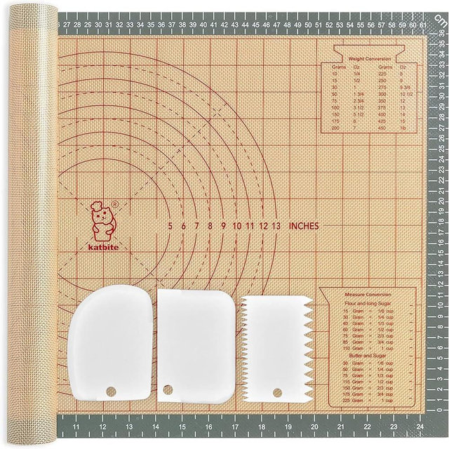 katbite Silicone Pastry Mat Non Stick, Silicone Baking Mat 26" x 16" with Measurement, Non-Slip Dough Rolling Mat for Counter, Oven Liner, Pie Crust, Reusable Fondant Mat Extra Thick