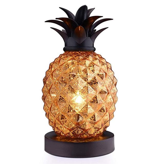 Mercury Glass Pineapple Lamp, Golden Glass Table Lamp for Bedroom, Dresser, Living Room, Kids Room, Coffee Table, Office, Bookstore, Festival Decor and Gift (Gold)