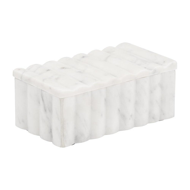 Marble Decorative Jewelry Box for Home Decor – Sculpted Fluted Storage Boxes for Entryway, Shelf, or Bathroom Counter – Chic Home Organizer with Lid Ideal for Keepsake or Gift – 3" White