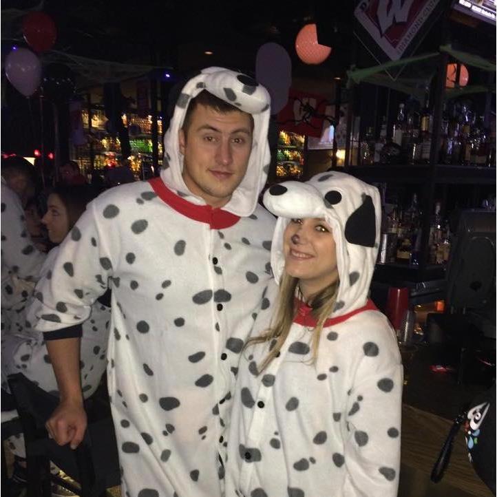 Two-fer-Onesies. Our first couple's costume...along with 70 something other dalmatians. (We were shooting for 101).