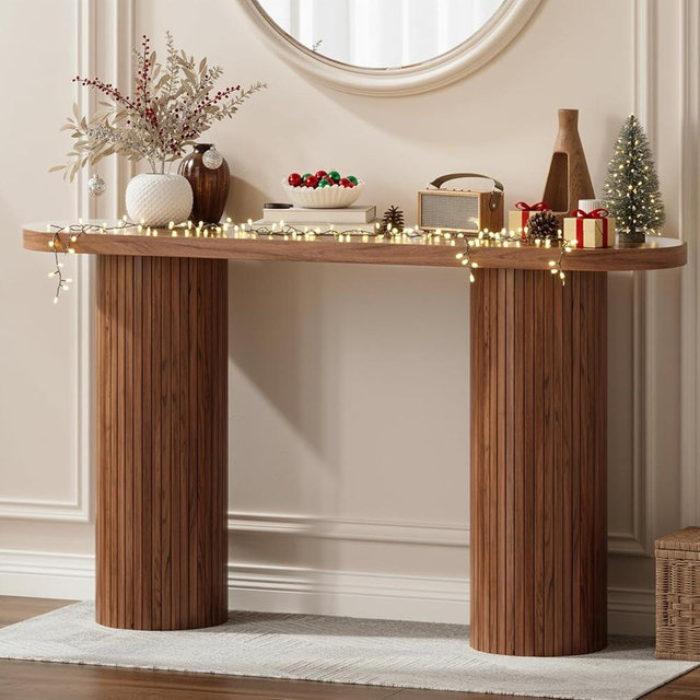 ONBRILL 55 Inch Fluted Entryway Table, Wood Console Table, Couch Tables Behind Sofa, Farmhouse Style, Modern Sofa Stand for Entrance Hallway Living Room Foyer (Walnut)
