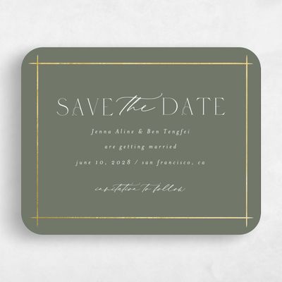 Green Rounded Wedding Save the Date - Mecca Landscape Foil