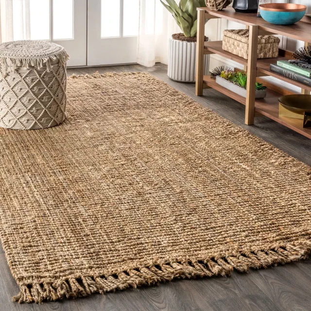 JONATHAN Y Pata Hand Woven Chunky Jute with Fringe Natural 5 ft. x 8 ft. Area Rug, Thick, Textured Weave, Plant-Based
