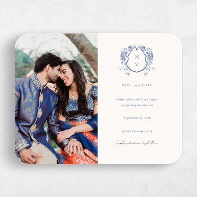 Blue Rounded Wedding Save the Date - Hattaway Photo