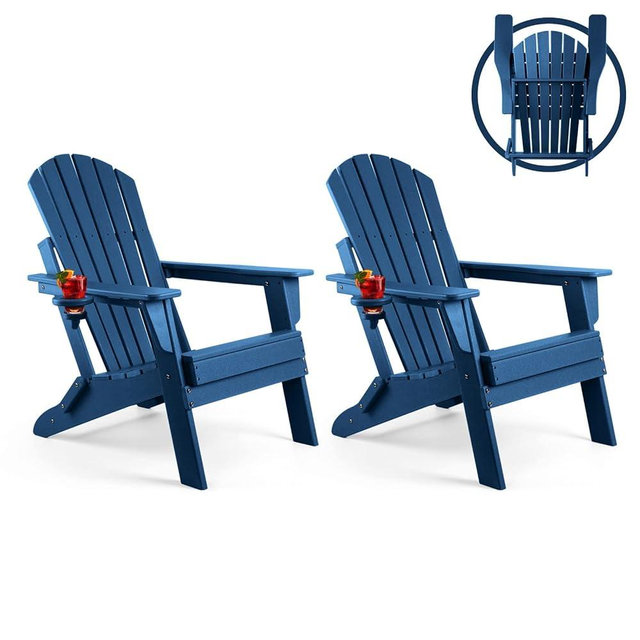 FUNBERRY Folding Adirondack Chair Set of 2, All Weather HDPE Fire Pit Chairs with Cup Holder for Outdoor