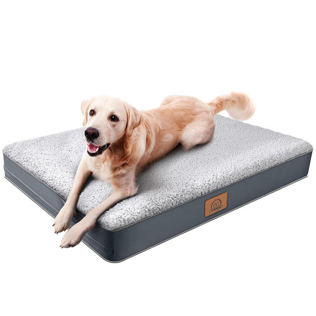 Extra Large Waterproof Dog Bed, Jumbo Orthopedic Dog Beds with Removable Washable Cover for Large Dogs, Pet Bed Mat Egg-Crate Foam, 3XL(47.5"X29"X4"), Grey