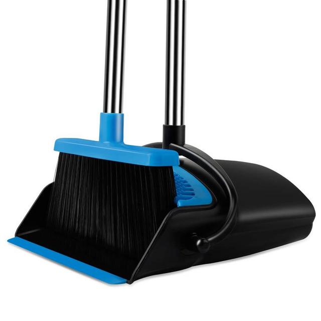 UDAODFA Premium Dustpan And Cleaning Broom Combination Of Stainless Steel Extra Long Handle Broom Is Easy To Clean And Assemble, Durable And Foldable For Home, Room, Office, Lobby Use (Black And Blue)