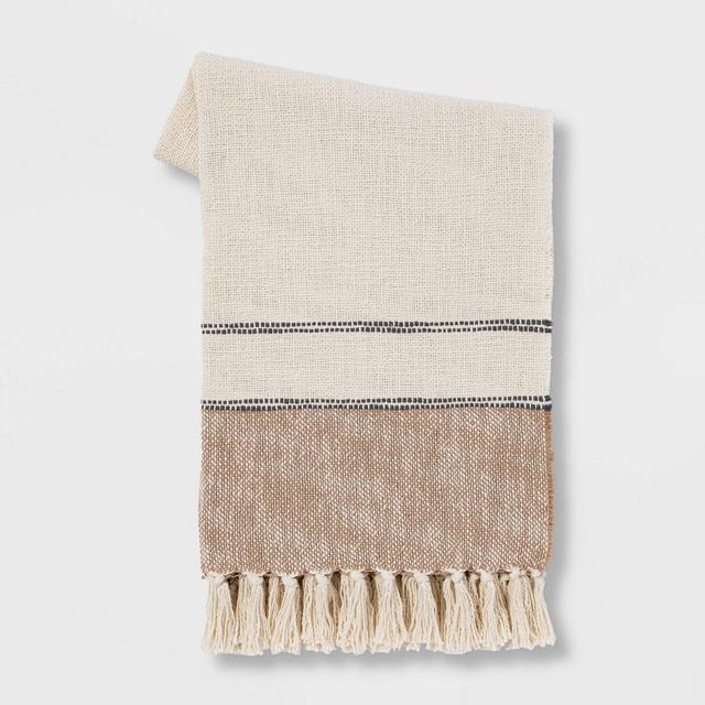 50"x60" Border Striped Cotton Throw Blanket Neutral - Threshold™