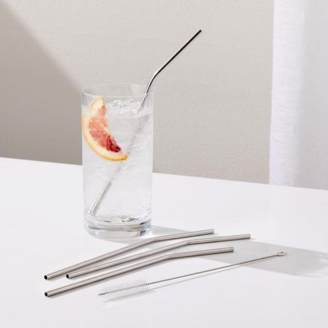 Crate and Barrel Stainless Steel Straws, Set of 4