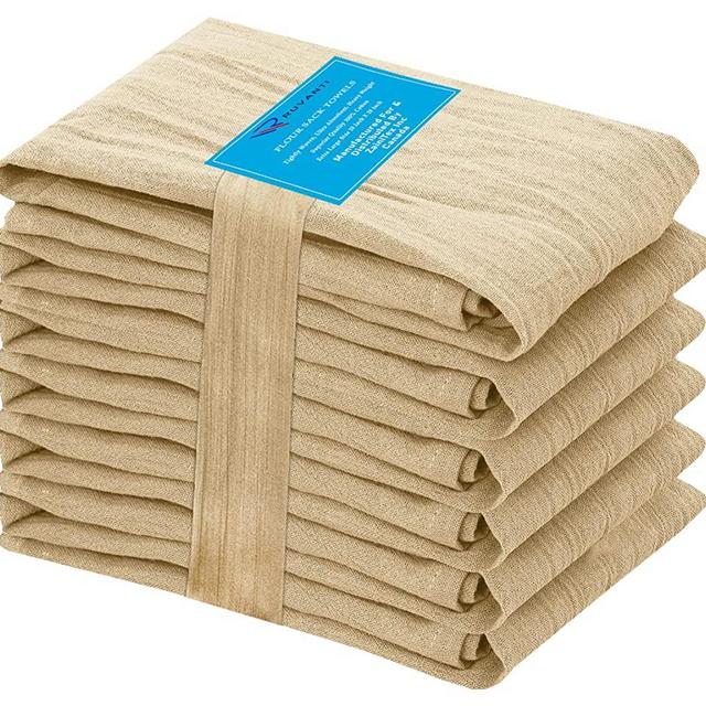 RUVANTI 6 Pack Flour Sack Towels 28x28 Inch, 100% Ring Spun Cotton Tea Towels, Machine Washable. Highly Absorbent, Perfect for Dish Drying, Cleaning - Camel