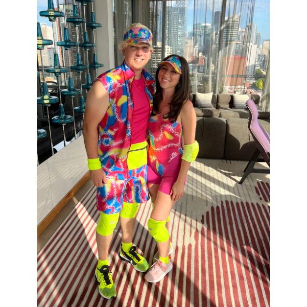 On the anniversary of our first meeting, we threw a rooftop Barbie party. We dressed up as roller Ken and Barbie, channeling our inner Ryan Gosling and Margot Robbie. -bp