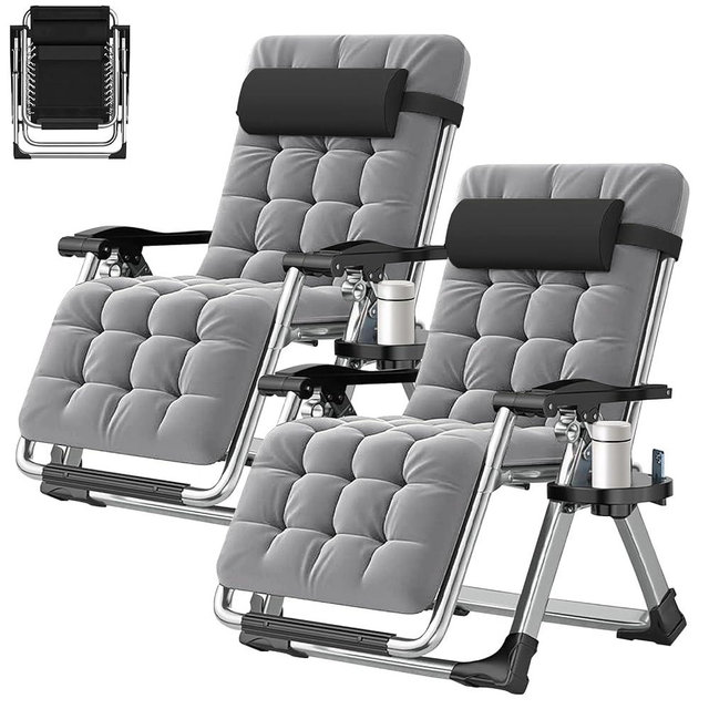 ABORON 2 Pack Zero Gravity Chair, Outdoor Lounge Chairs Sun Loungers with Removable Cushion,Headrest,Cup Holder,Reclining Patio Lounger Chair for Indoor and Outdoor