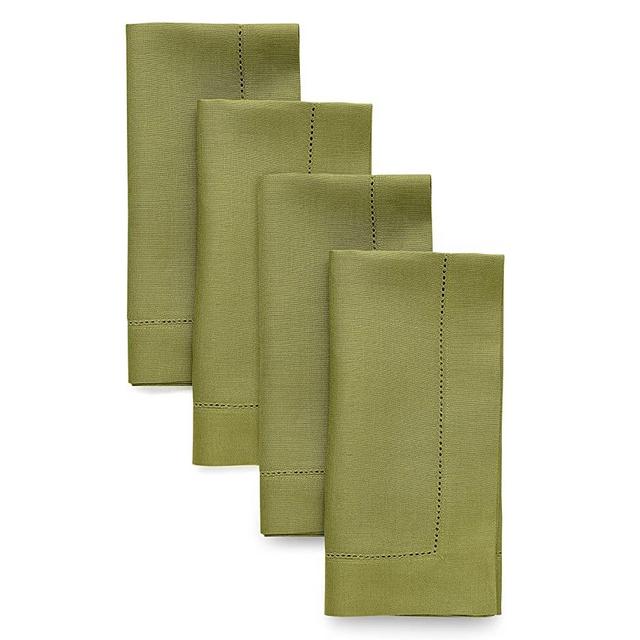 Solino Home 100% Pure Linen Hemstitch Dinner Napkins - 20 x 20 Inch, Avocado Green Set of 4, European Flax, Natural Fabric Machine Washable Classic Hemstitch - Handcrafted with Mitered Corners