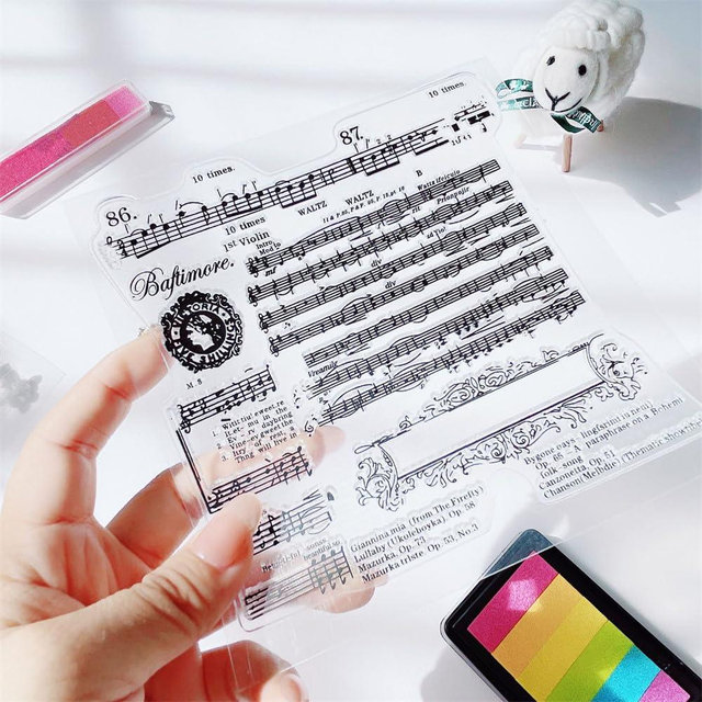 Music Note Clear Stamps Silicone Stamp Cards with Sentiments,Lace Banner Pattern Transparent Seal Stamps for Holiday Card Making Decoration and DIY Scrapbooking Album DIY Crafts