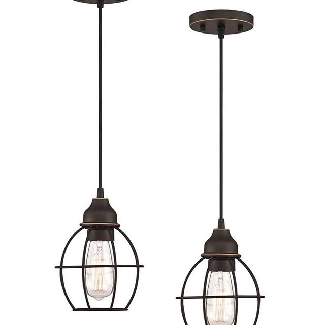 WISBEAM Pendant Lighting Fixture with Oil Rubbed Bronze Finish, Hanging Lights with One Medium Base Max. 60 Watts, ETL Rated, Bulbs not Included, 2-Pack