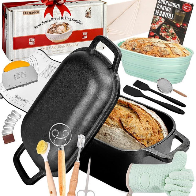 Dutch Oven for Bread Baking-3.6QT Oval Cast Iron Pot Bread Pan with Lid-Sourdough Bread Baking Supplies Starter Kit