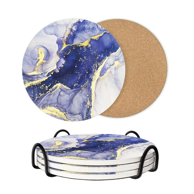 8 Inch Trivets for Hot Dishes, Pots and Pans, Marble Style Ceramic Trivet with Holder, Heat Resistant Hot Plate Mats for Countertops, Table, Home Essentials, Farmhouse Decor, Set of 3