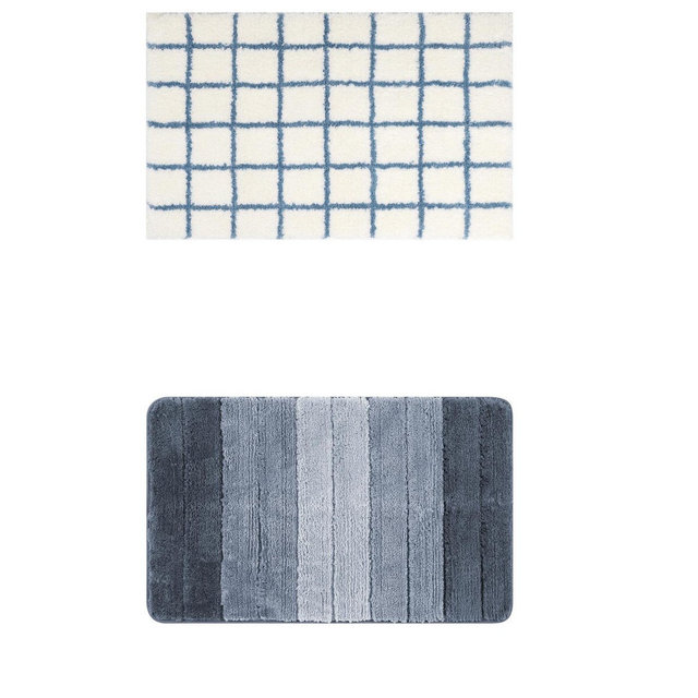 Unique Bargains 2Pcs Plush Gradient Striped Microfiber Shaggy Bathroom Mat Blue 16" x 24"