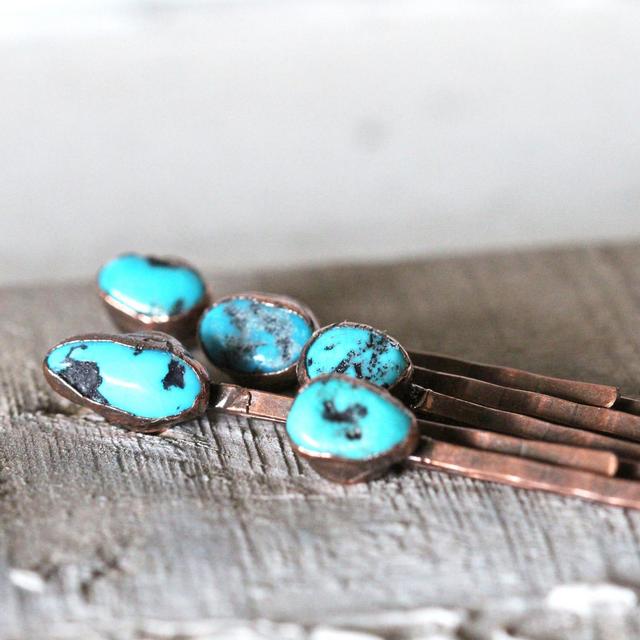 Stone Bobby Pin - Turquoise Hair Pin - Copper Hair Jewelry