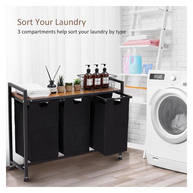 3-Bag Hamper Laundry Laundry Basket Sorter Cart laundry room organization with Removable Bags