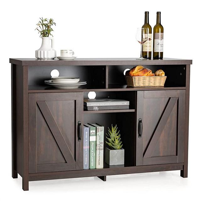 LOKO Buffet Cabinet with Storage, Kitchen Sideboard Storage Cabinet with Removable Wine Rack and Adjustable Shelves, Credenza Storage Cabinet for Home or Office, 45 x 16 x 31.5 inches (Farmhouse)