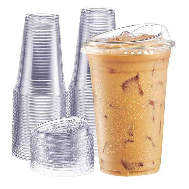 Comfy Package [20 oz. - 100 Sets Crystal Clear Plastic Cups With Strawless Sip-Lids
