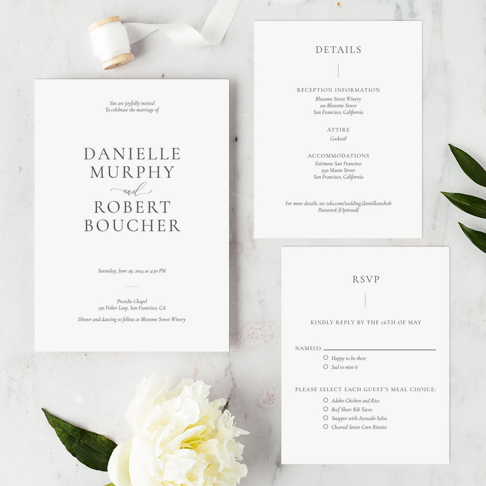Barnell Portrait Letterpress | Black | Zola Wedding Invitations