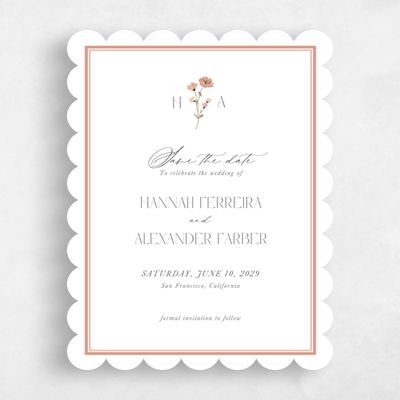 White Scalloped Wedding Save the Date - Marlowe Portrait