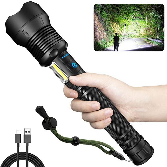 Rechargeable Flashlights High Lumens, 100000 Lumens Led Flashlight with USB Cable, XHP70.2 Super Bright Flashlight for Emergencies, High Powered Flash Light IPX6 Waterproof 7 Light Modes Zoomable