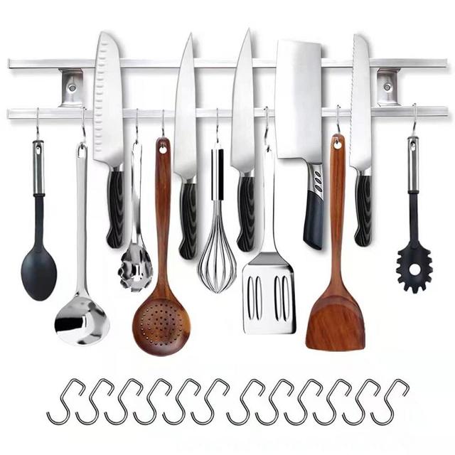 24 Inch Magnetic Knife Holder for Wall Mount-Knife Magnetic Strip with 12 Hook-304 Stainless Steel Magnetic Knife Bar Rack-Knife Rack-Knife Strip-Magnetic Utensil Hanger-Kitchen Utensil Holder